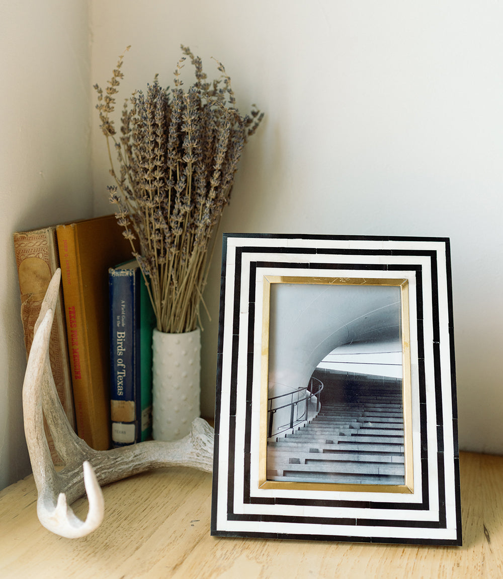 Rajiva 5x7 Black & Cream Picture Frame - Hand Carved Bone