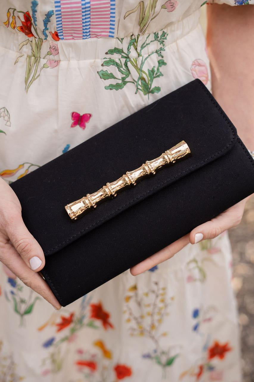 Avery Black Canvas Clutch - Gold Charm Bamboo Bar