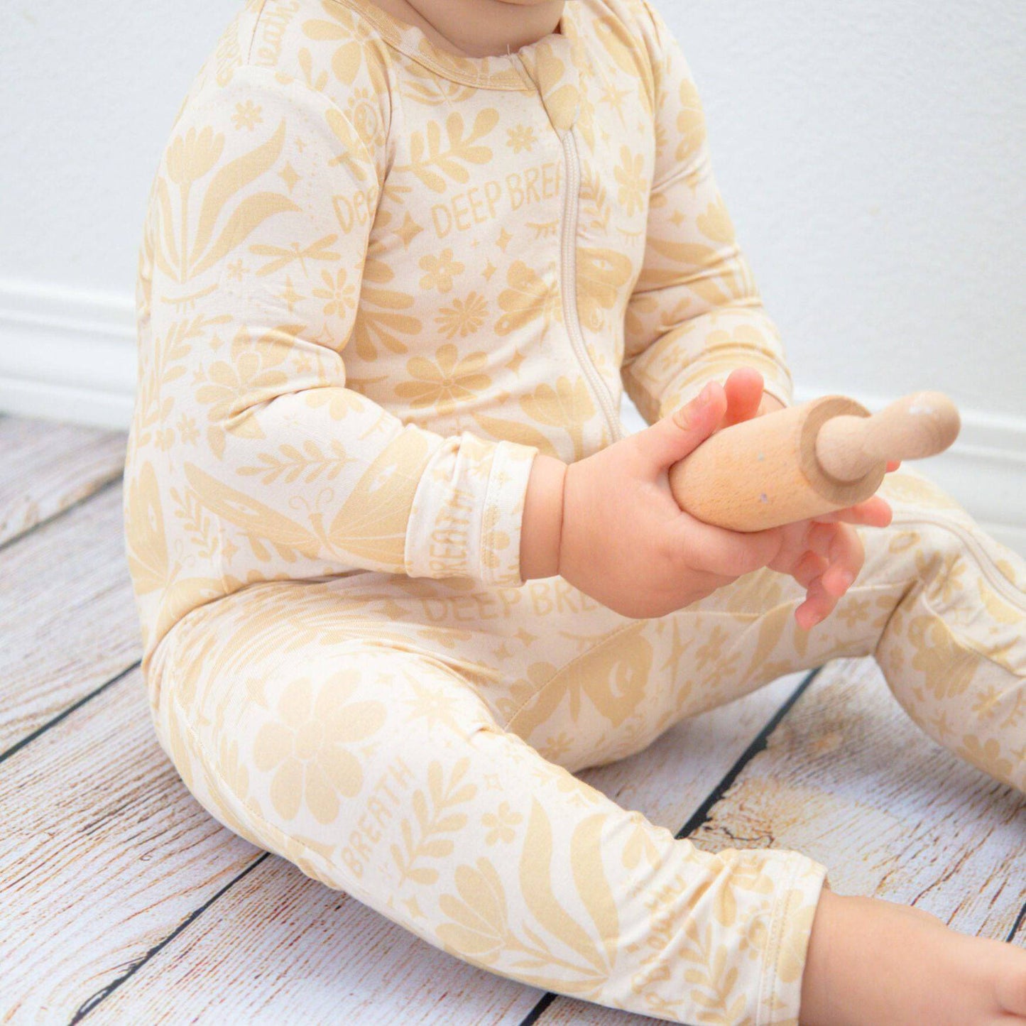 The Second-Skin Footless Romper | Om Baby (Beige) | "Deep Breath"