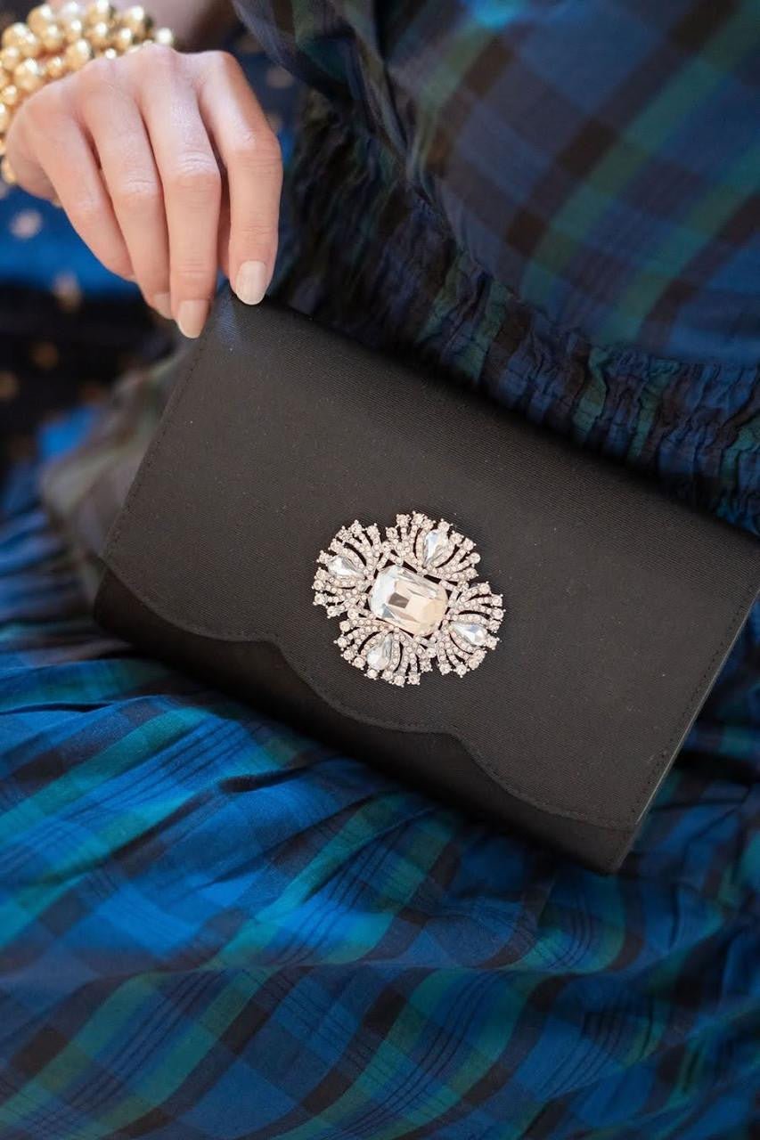 Ruby Scalloped - Faille Black Clutch