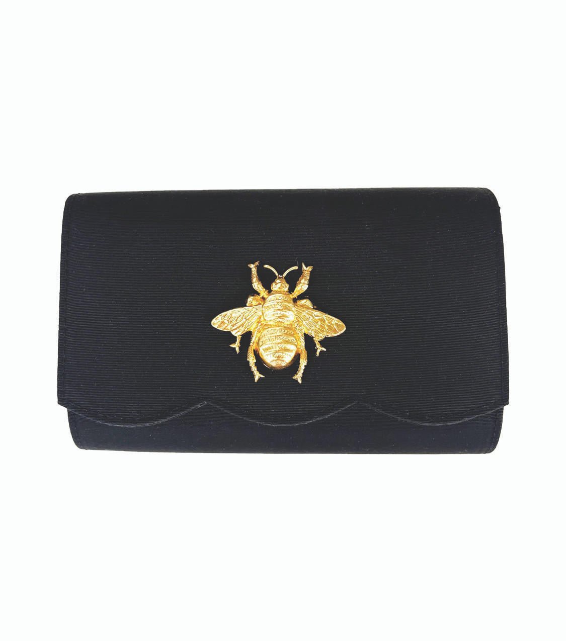 Ruby Scalloped - Faille Black Clutch