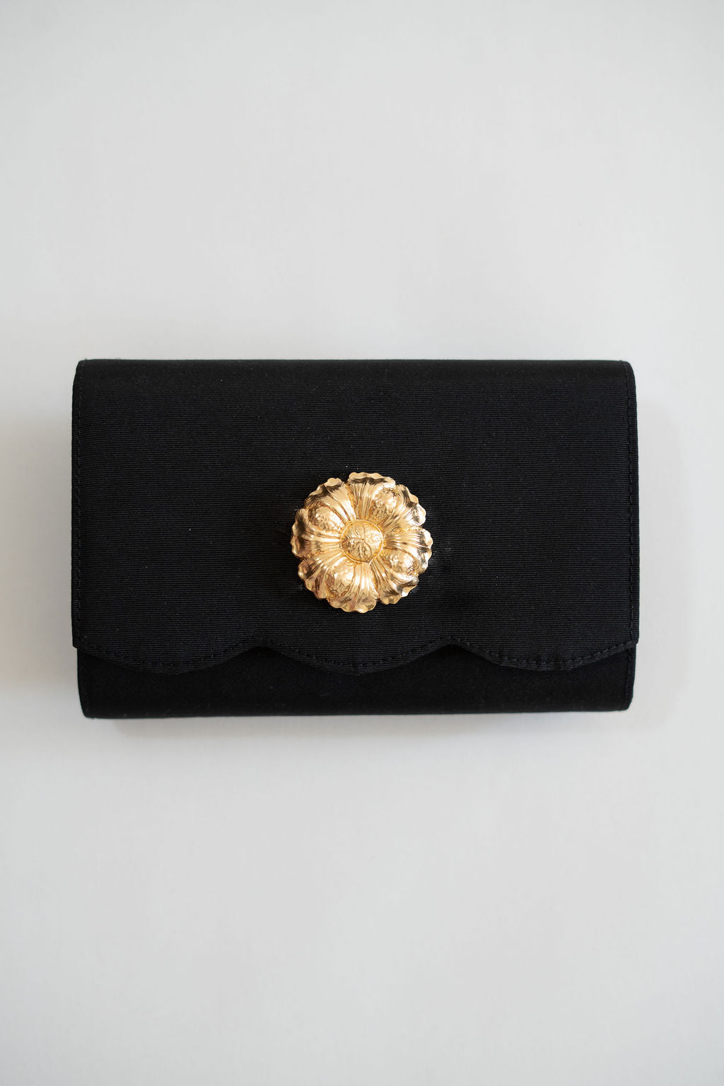 Ruby Scalloped - Faille Black Clutch