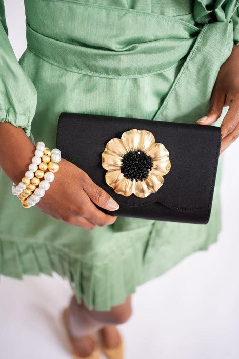 Ruby Scalloped - Faille Black Clutch
