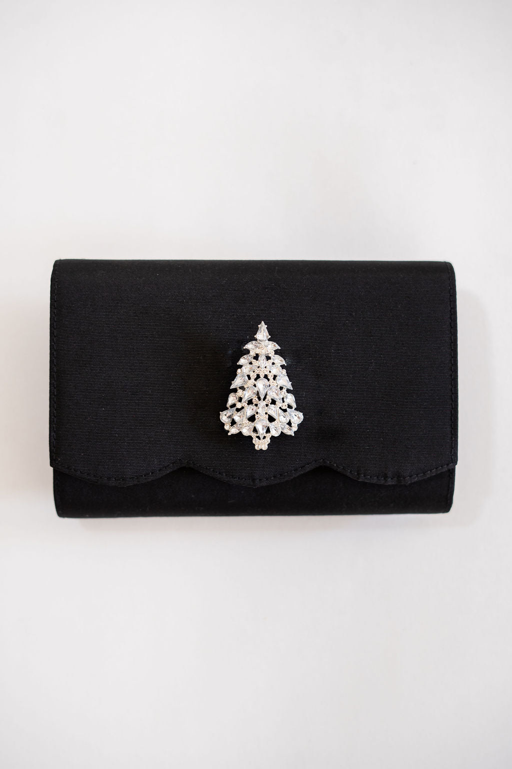 Ruby Scalloped - Faille Black Clutch