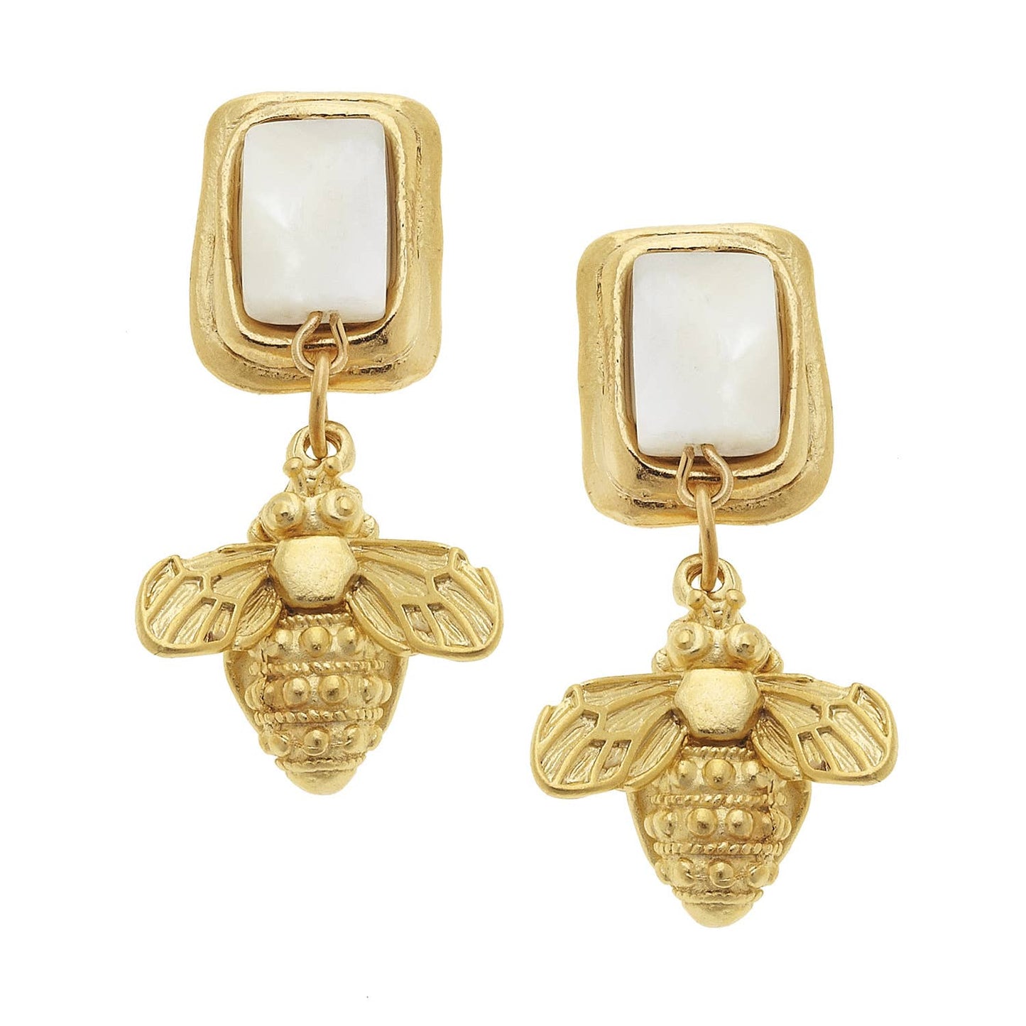 Susan Shaw - Gold Bee and Genuine Mother of Pearl Earrings - Salud HTX
