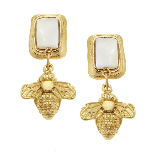 Susan Shaw - Gold Bee and Genuine Mother of Pearl Earrings - Salud HTX