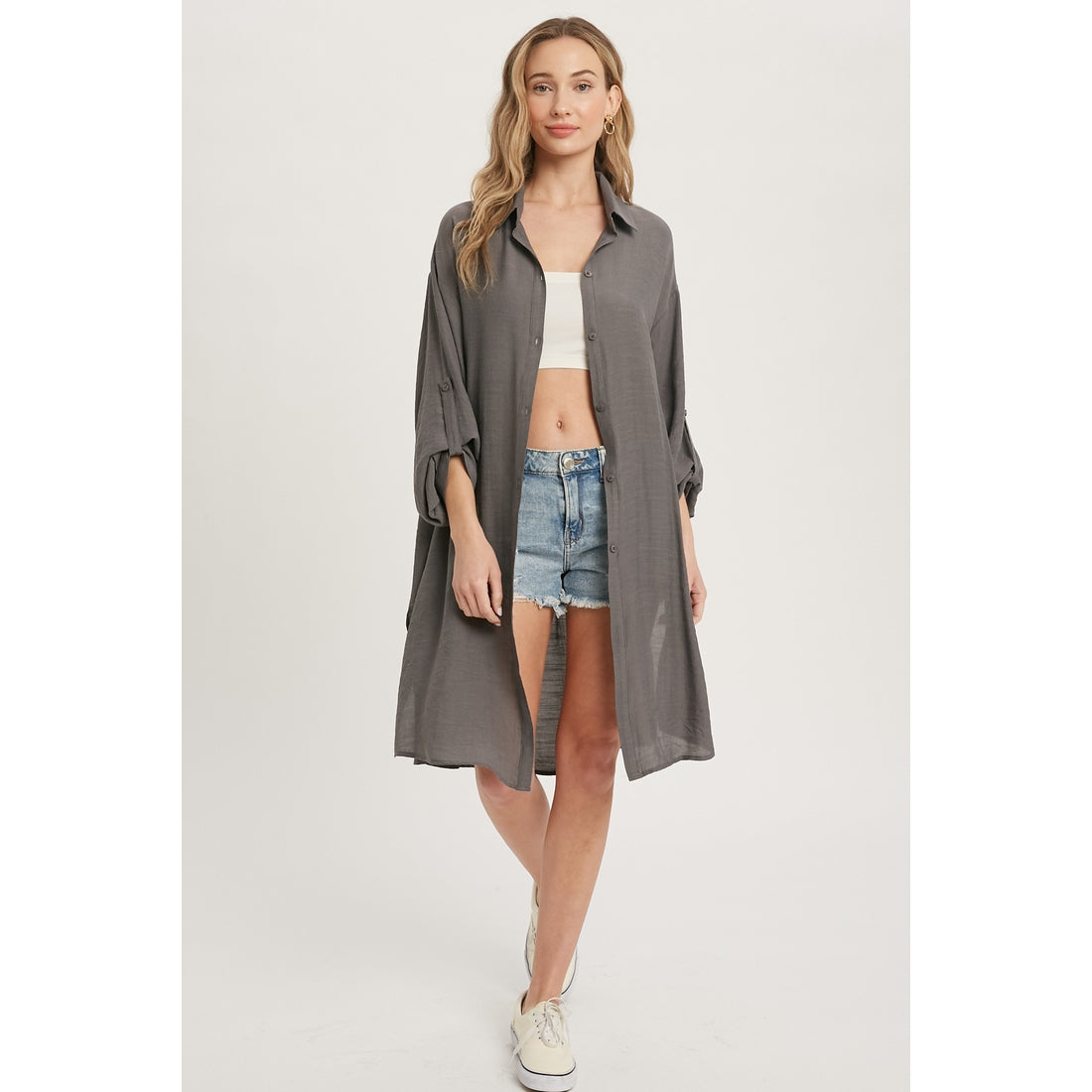 Charcoal Gray button Down Duster