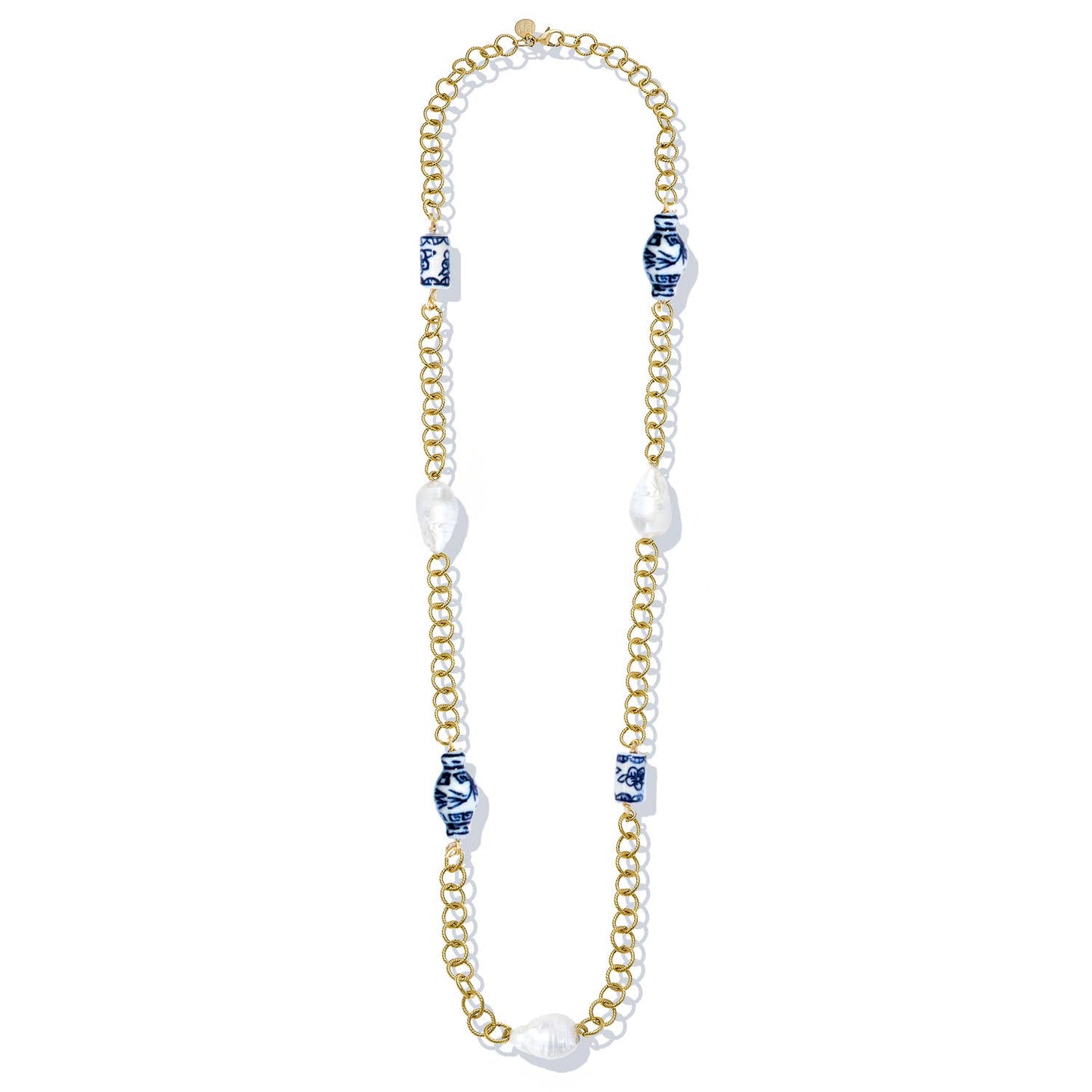 Susan Shaw - 30" Porcelain & Baroque PEarl Chain Necklace - Salud HTX
