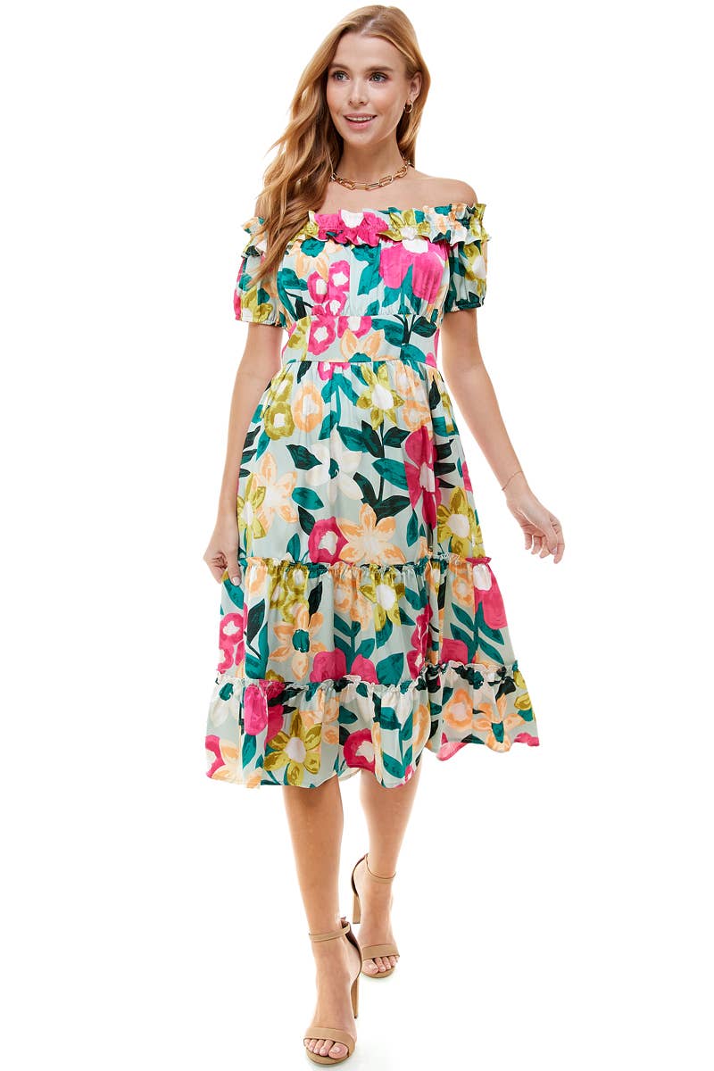 Floral Print Off-Shoulder Dress - Salud HTX