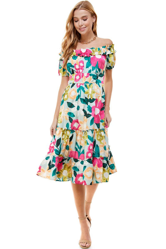 Floral Print Off-Shoulder Dress - Salud HTX
