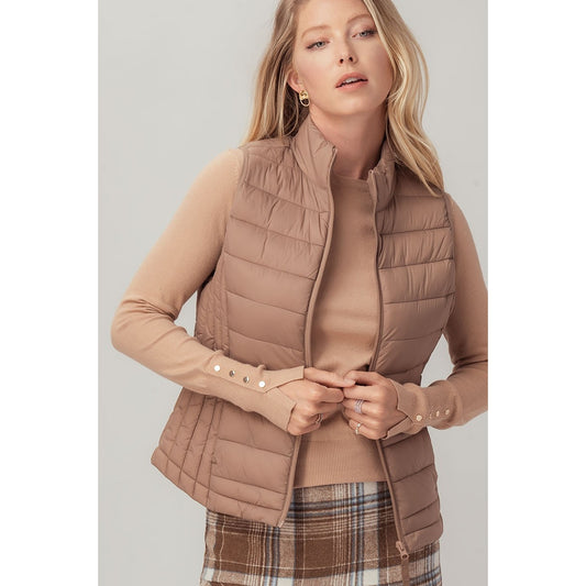 Ultra Light Zip Puffer Vest in Latte