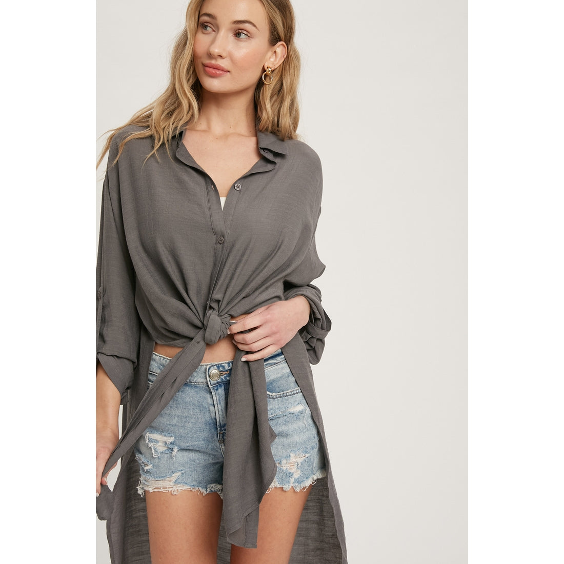 Charcoal Gray button Down Duster