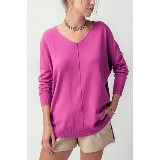 Magenta V-Neck Sweater
