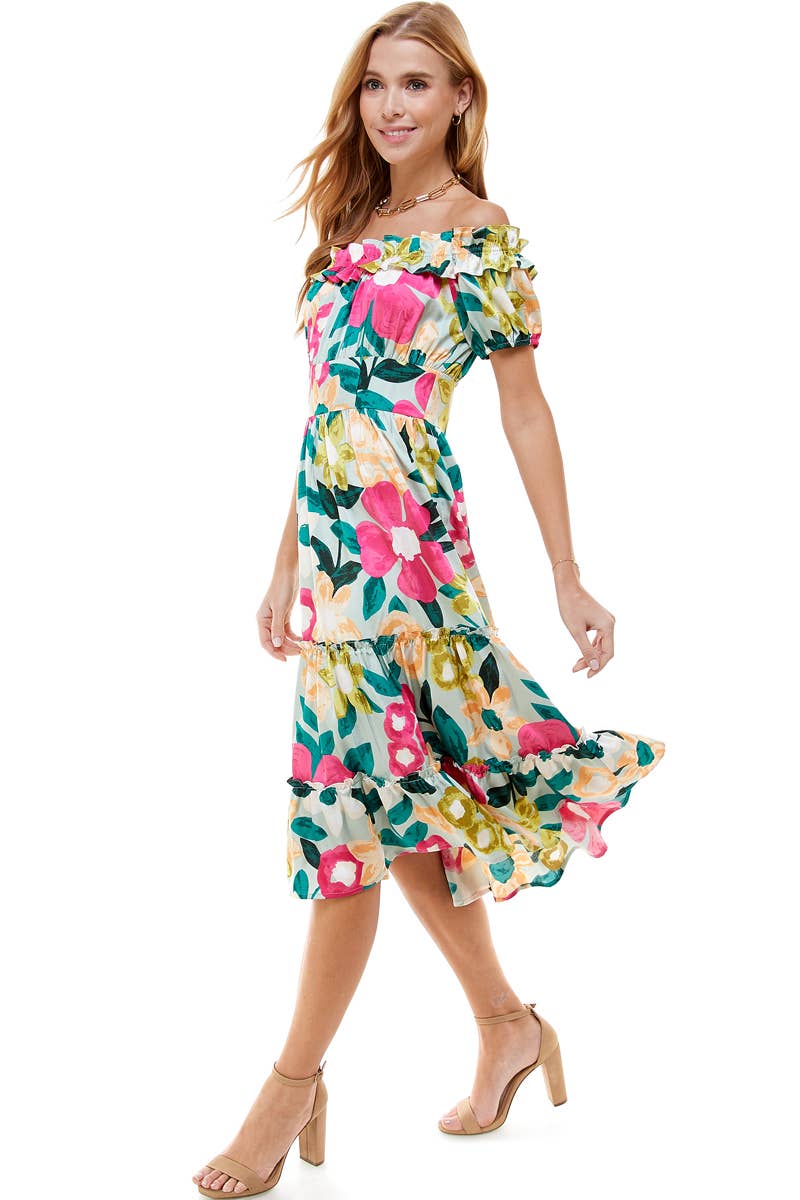 Floral Print Off-Shoulder Dress - Salud HTX
