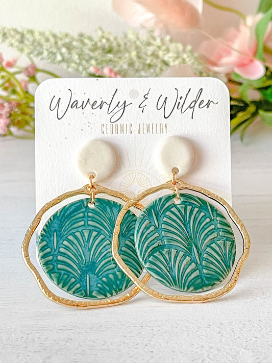 Lola Ceramic Earring in Ivory/Teal