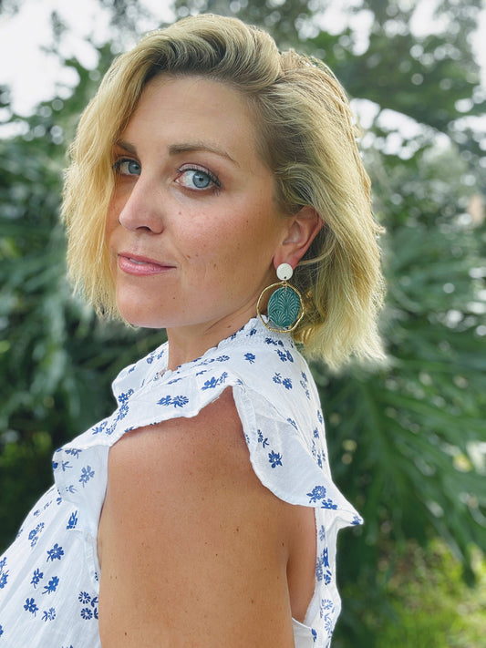 Lola Ceramic Earring in Ivory/Teal