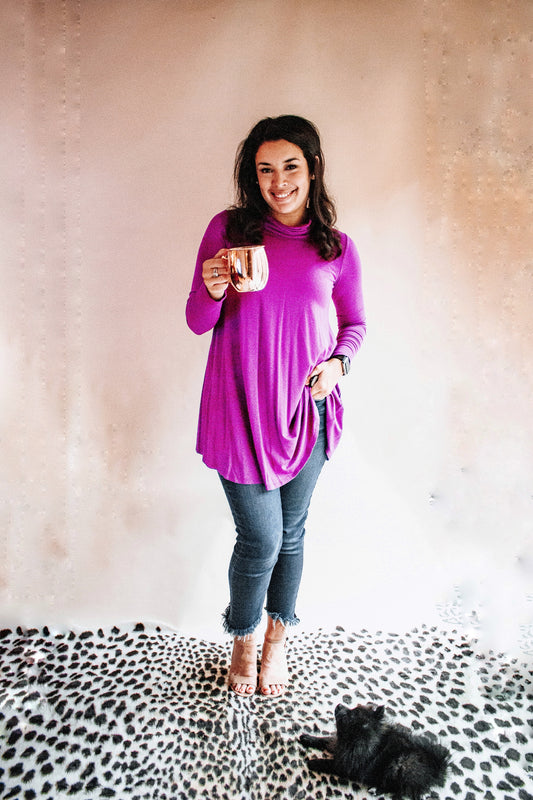 Magenta Cowl Neck Tunic Top - Salud HTX