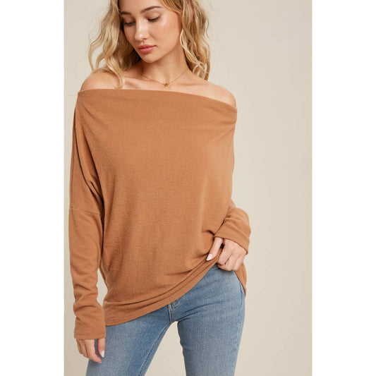 Nutmeg Off the Shoulder Sweater - Salud HTX