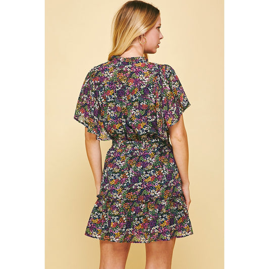Floral Flutter Sleeved Mini Dress
