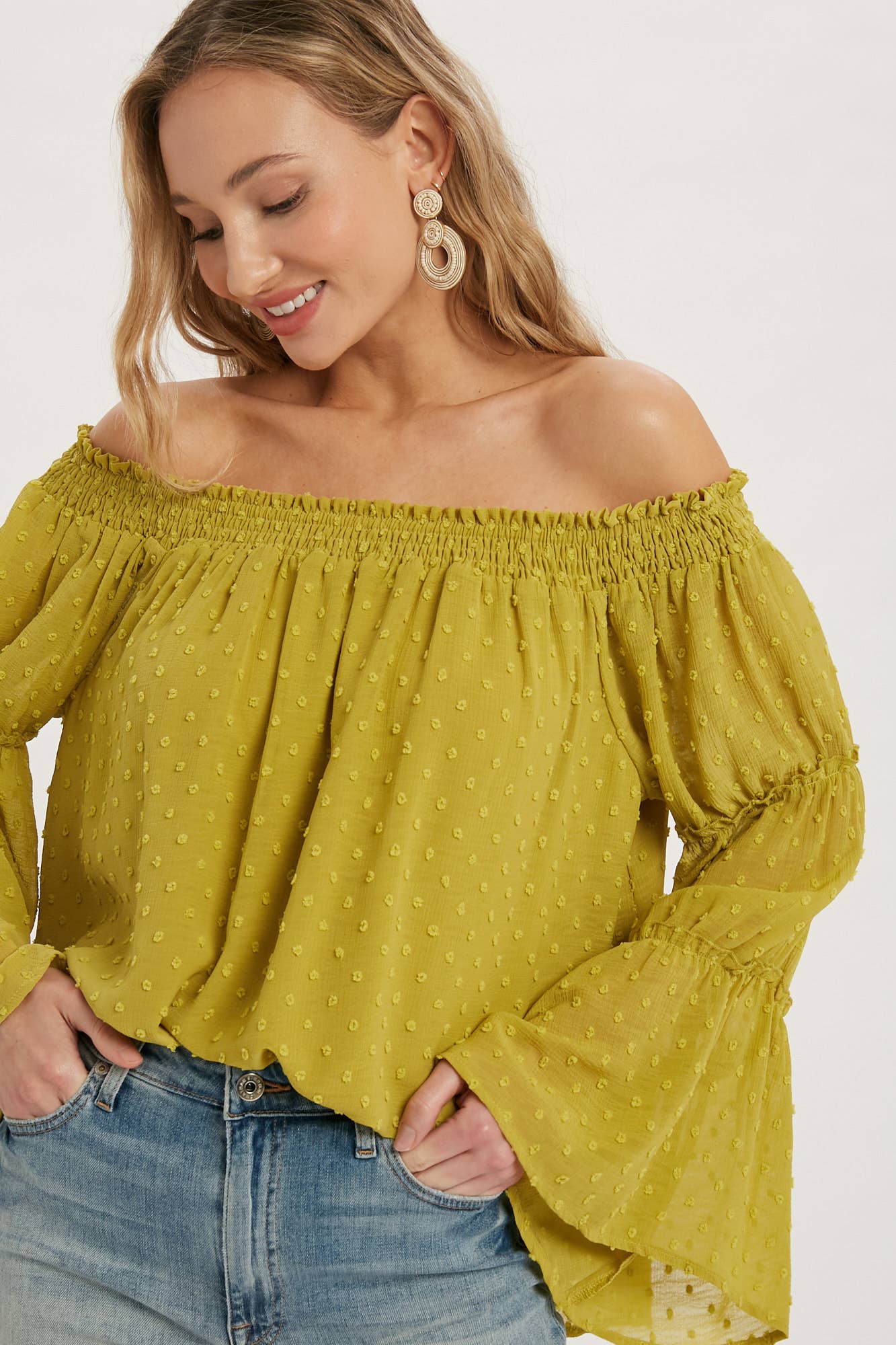 Chartreuse Off The Shoulder Top - Salud HTX