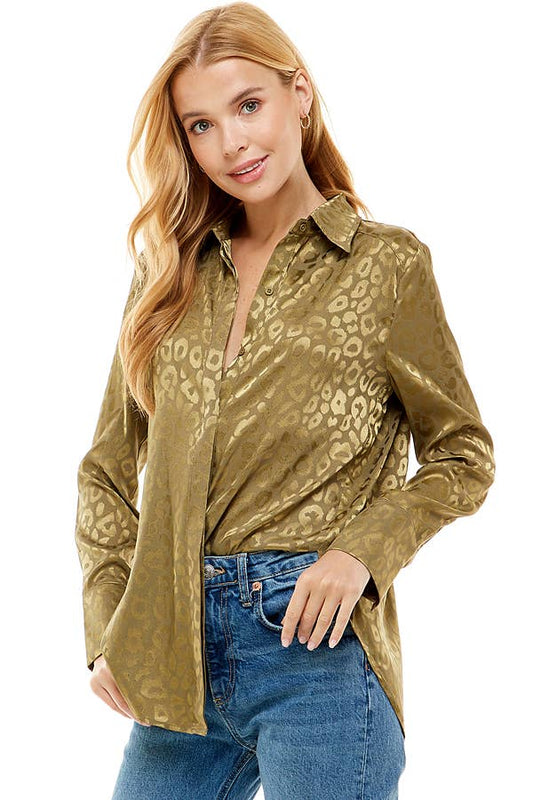 ACOA COLLECTION - Satin Jacquard Button Front Shirt - Salud HTX