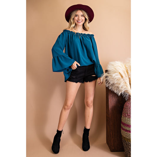 Deep Teal Off The Shoulder Top