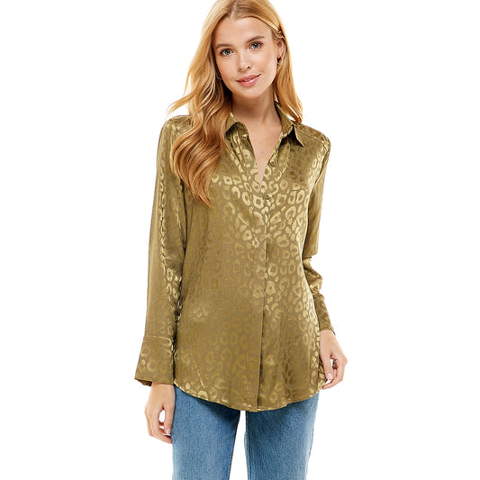 Oui Satin Jacquard Button Front Shirt