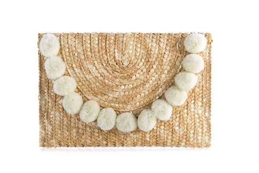 Lucia Straw Pom Clutch - Salud HTX