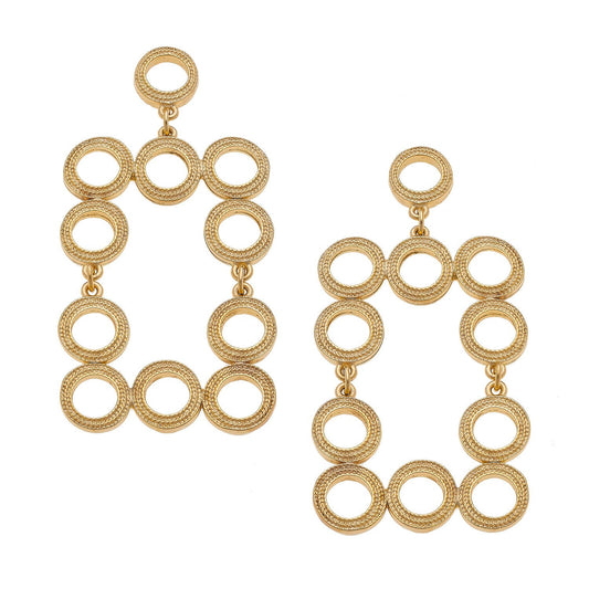 Susan Shaw - Gold Multi Circle Rectangle Earrings - Salud HTX