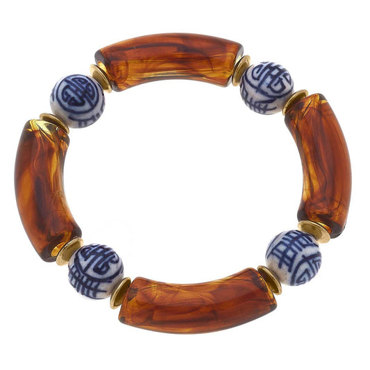 Lelani Chinoiserie Resin Stretch Bracelet in Tortoise - Salud HTX