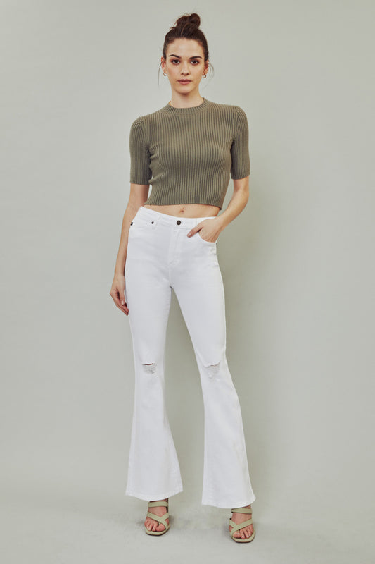 Slightly Distressed White Bootcut Jean