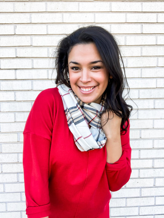 Cream Plaid Scarf - Salud HTX