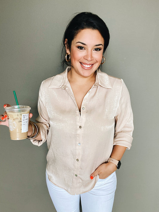 Champagne Button Down Top - Salud HTX