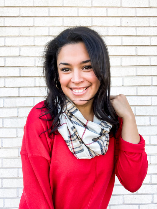 Cream Plaid Scarf - Salud HTX