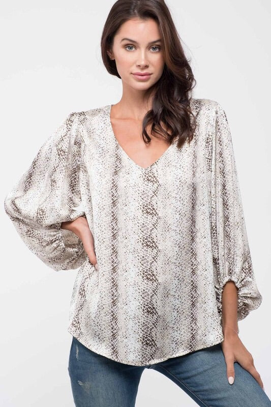 Snake Print Balloon Sleeved Top - Salud HTX