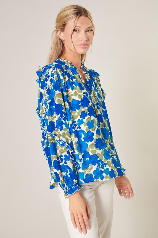 Blue & Green Floral Top