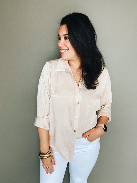 Champagne Button Down Top - Salud HTX