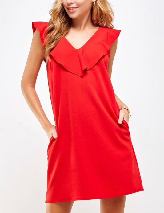 Ruffle V-Neck Dress - Salud HTX