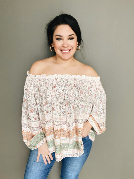 Smocked Floral Off the Shoulder Top