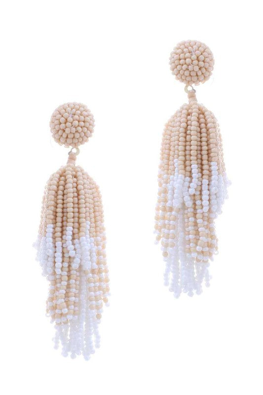 Ivory Beaded Tassel Earrings - Salud HTX