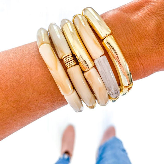 Carmel Swirl Acrylic Tube Bamboo Bracelet