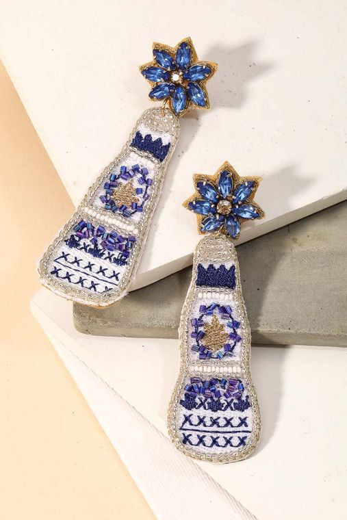 Floral Beaded Tequila Bottle Earrings
