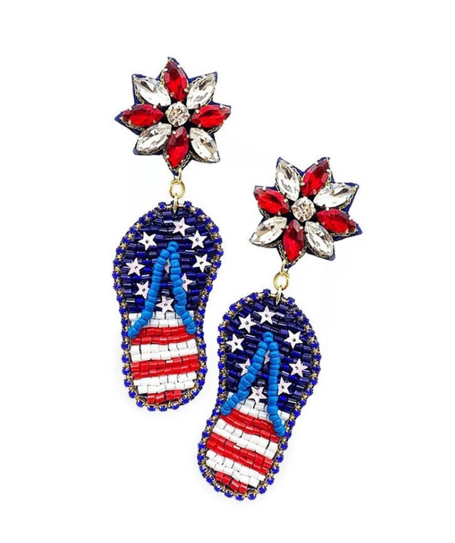 Handmade Patriotic Red White and Blue Flip Flop Earrings