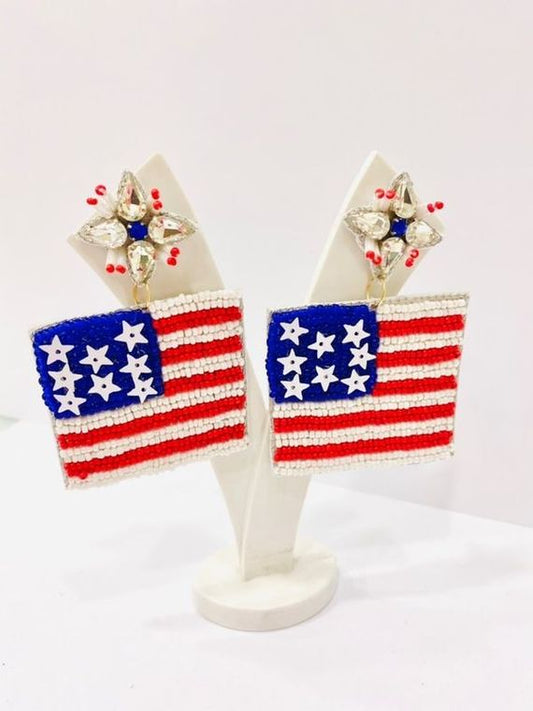 Pre-Order Patriotic Flag Seed Beaded Earrings