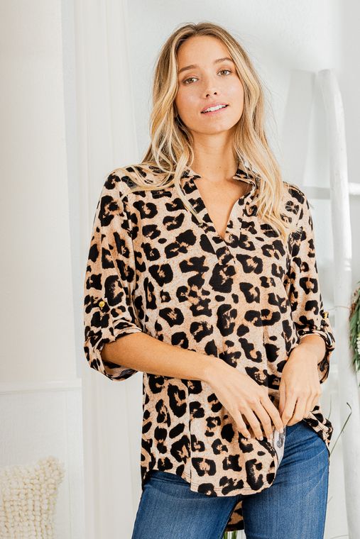 Leopard Mandarin Collar Top