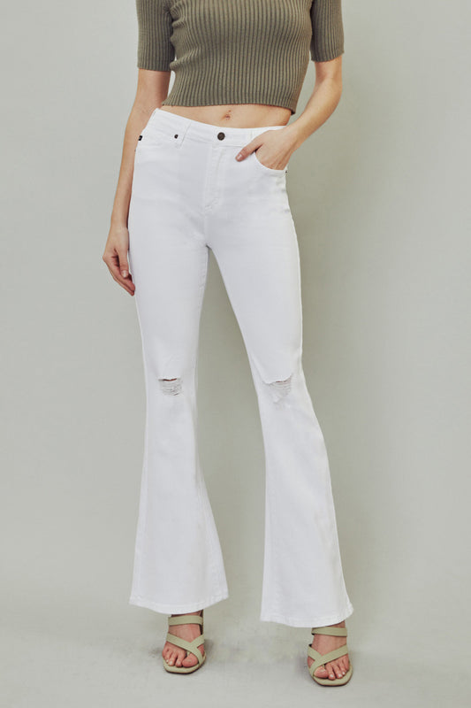 Slightly Distressed White Bootcut Jean