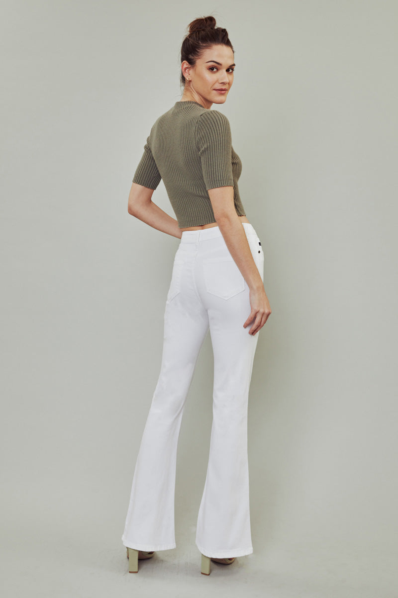 Slightly Distressed White Bootcut Jean